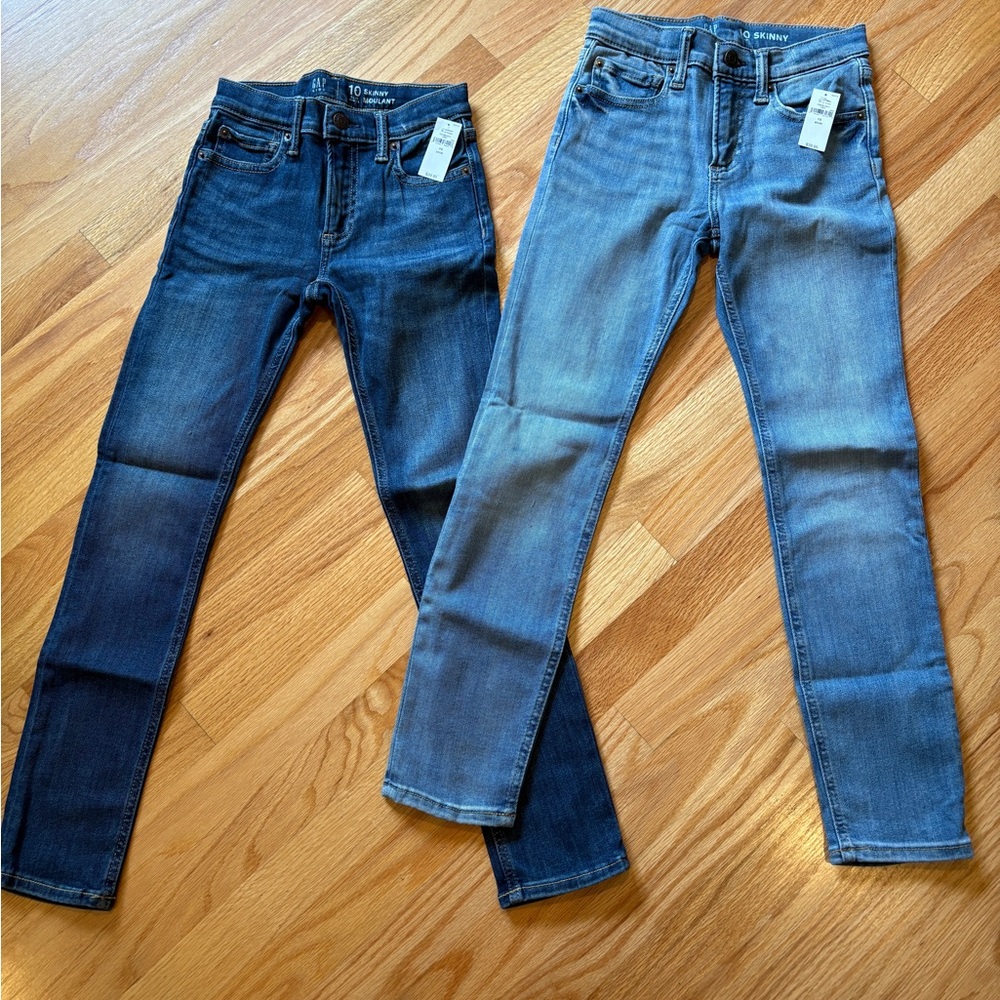 2 Pair Bundle of Gap Kids Blue Jeans, NWT, Size 10 Slim, Skinny cut.